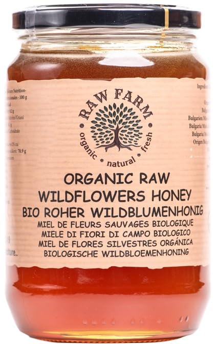 900 g Organic Raw Wildflowers Honey – Single Sourced, Pure and Natural, Directly from the RAW FARM Beekeepers (900, Wildflowers Honey)