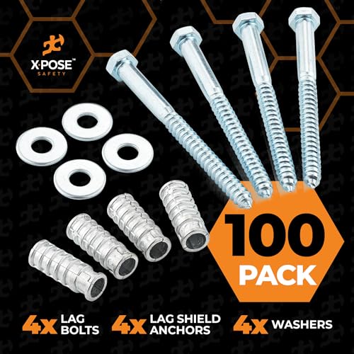 Image of Xpose Safety Parking Stoppers Concrete Anchors, 1 /2 inch x 6 inch Lag Bolts, 100 Pack