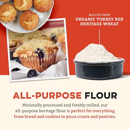 Image of Sunrise Flour Mill Heritage Organic White Flour | USDA Organic All Purpose Flour Unbleached - Non-GMO, Kosher, Grown Without Glyphosate, High Protein for Baking, Unbromated White Wheat (80 Ounce (Pack of 1))