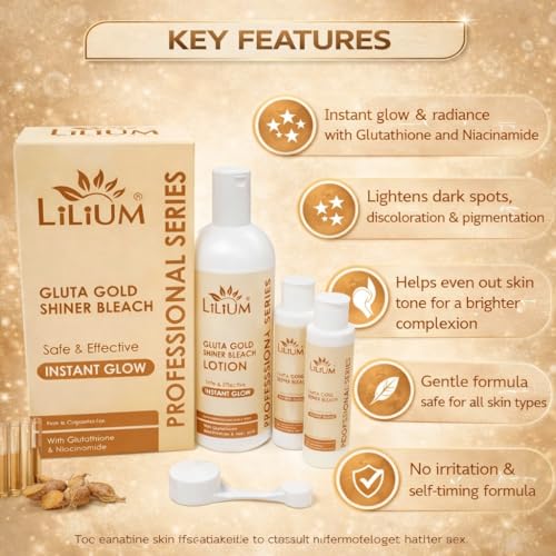 Image of Lilium Gluta Gold Shiner Bleach 580g | Safe & Effective | Instant Glow | Improve Skin Texture & Elasticity | Boost Hydration & Spot Free Skin | Niacinamide | Glutathione | For All Skin Types | Salon, Spa, Home & Professional Use