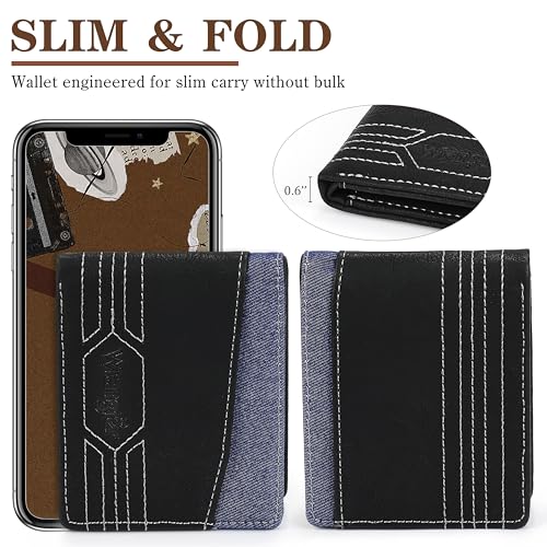 Wrangler Leather Bifold Wallet for Men Minimalist Western Wallet with Money Slot, Stylish Gift for Men, Black4