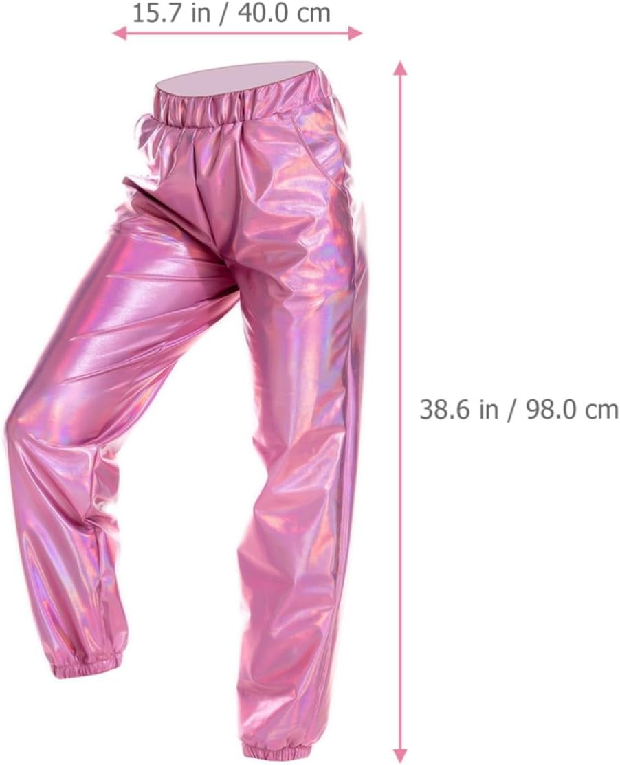 NOLITOY Women’s Pink Loose High Waist Pants Lightweight Polyester Spandex Rave Costume Casual Trousers for Beach and Birthday Party