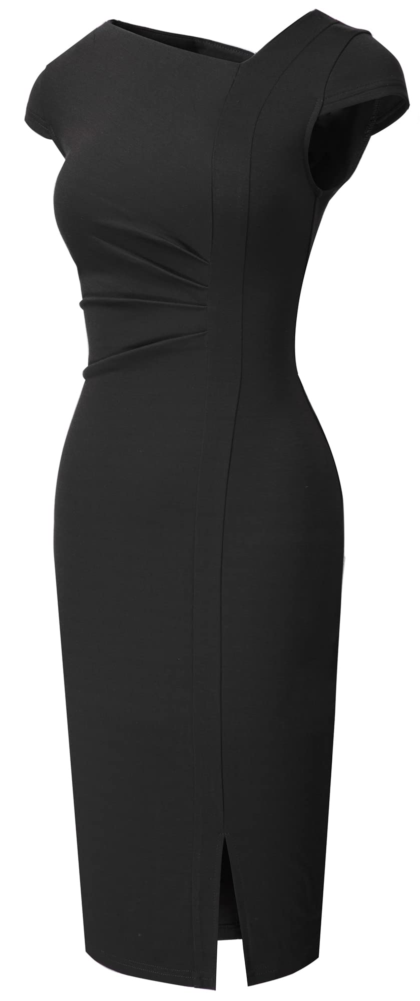 HOMEYEE Damen Vintage V-Ausschnitt Bodycon Business Bleistiftkleid mit Schlitz B700