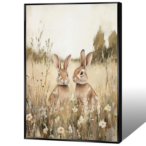 Adorable Double Rabbit And Flowers Posters Vintage Neutral Woodland Animal