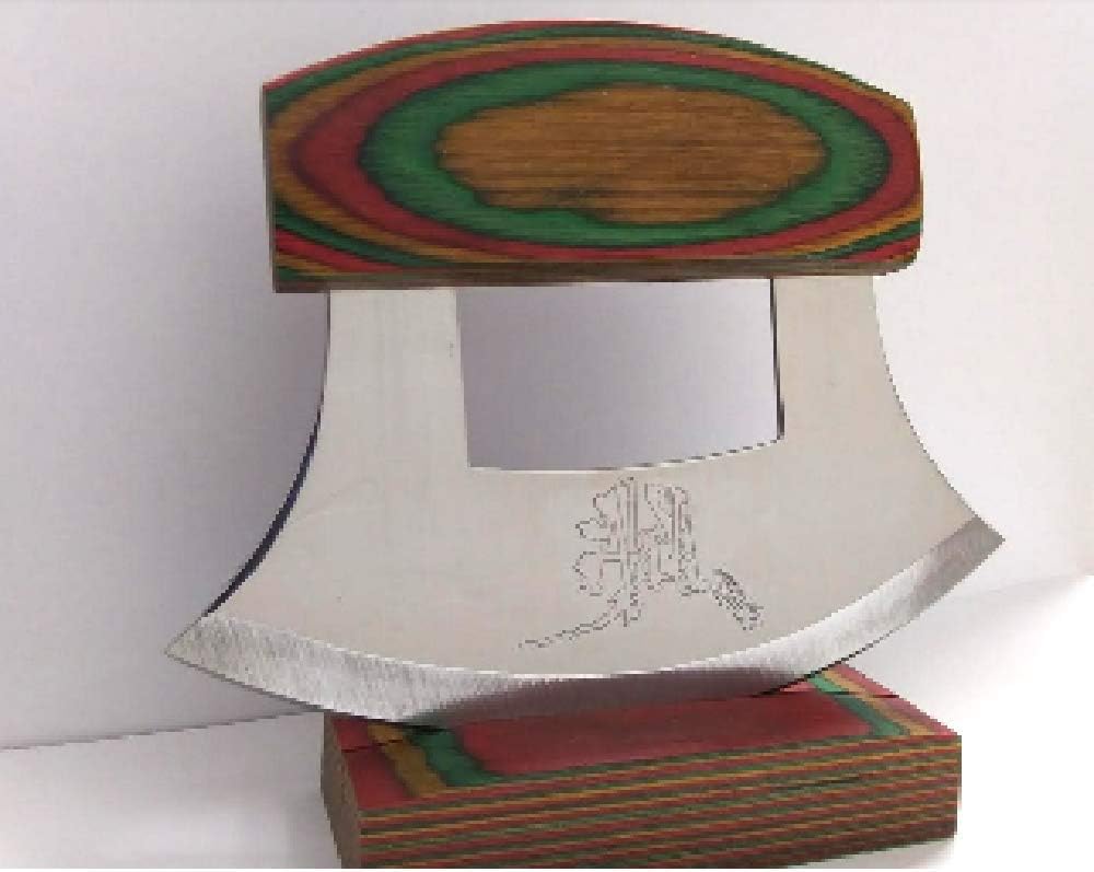 Alaska Gifts Exotic Wood Multi-Colored Handled Ulu Knife and Stand