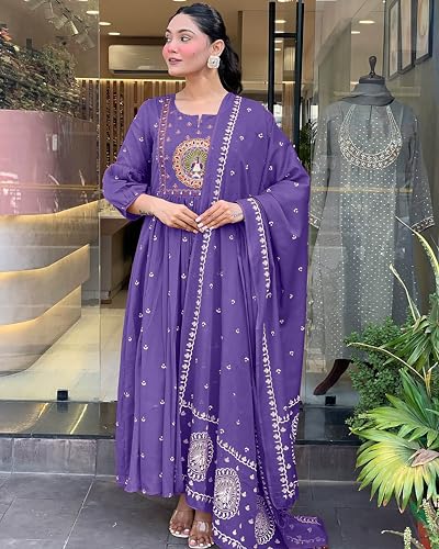 Image of KLOSIA Women Rayon Printed Anarkali Kurta Set with Dupatta
