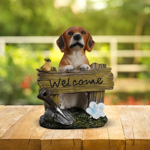 Statue de chien de jardin jaune en résine pour décoration extérieure et ornement de table