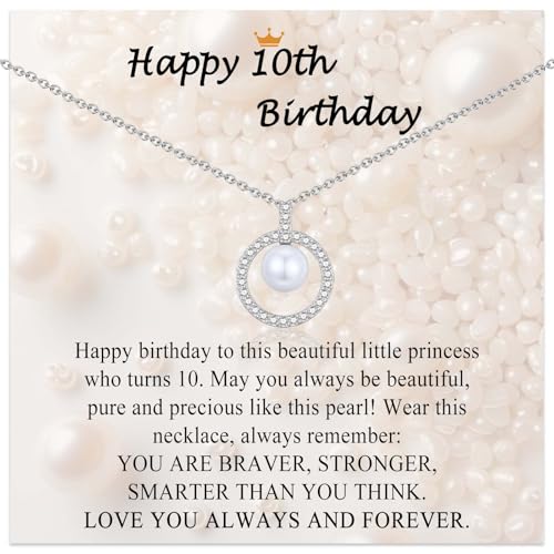 10 Year Old Girl Birthday Gifts, Pearl Necklace as 10th Birthday Decorations Gifts for Girls 10yr Old Daughter Granddaughter Sister Niece with Happy 10th Birthday Card