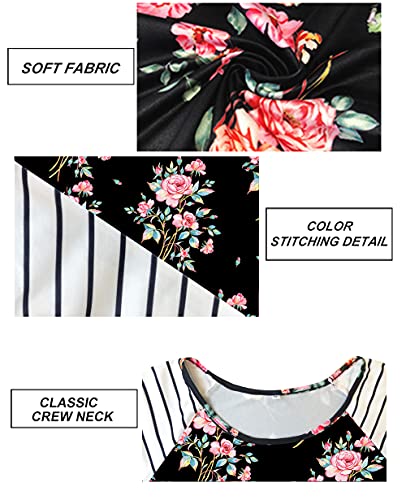 Image of CARCOS Plus Size Tops for Women Short Sleeve Raglan Striped Tee Color Block Crewneck /V Neck Tunic Loose Fit Summer XL-5XL