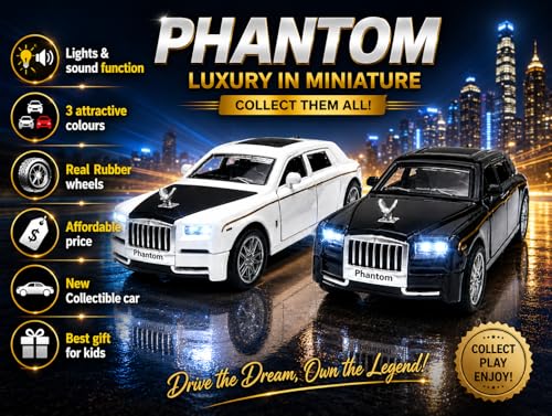 Image of Rolls-Royce Phantom Diecast Toy Car 1:36 Scale Alloy Metal Pull Back Car with Lights & Music | Openable Doors & Bonnet | Rubber Tires Luxury Model Car for Kids & Collectors (Random Color 1Pc)