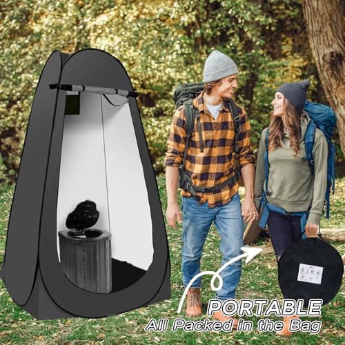 Camping Toilet Kit with Pop Up Privacy Tent, X Large Portable Folding Toilet Potty for Adults, Outdoor Camp Shower Tents,Changing Room with Carry Bag (Black) - Image 5