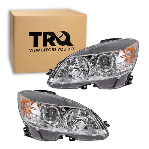 Image of TRQ Left and Right Headlight Assembly Set Compatible with 08-11 Mercedes-Benz C300 C350 09-11 C63 AMG 08 C63 AMG from 02 /09 /07 Halogen Only
