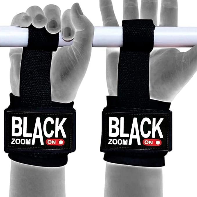 BLACK ZOOM ON Beast Activated Deadlift Weight Lifting Wrist Straps for Gym Hand Grips Band Support with Soft Cushioned Padding and Long Straps, for Max Grip and Barbell Stability-image-39