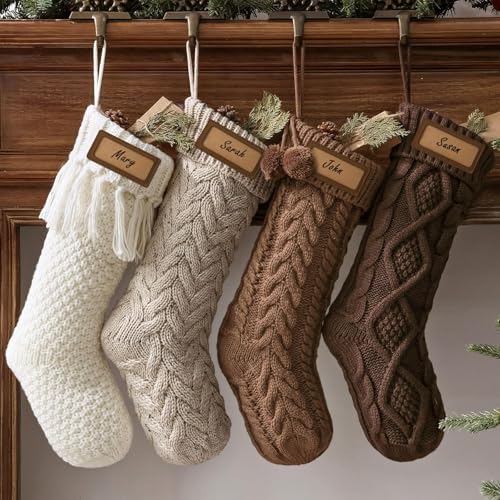 Cable Knit Christmas Stockings 4 Pack