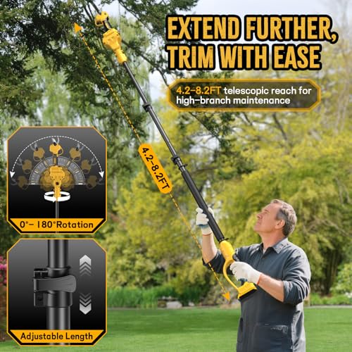 Image of 2 IN 1 Electric Pruning Shears Cordless with Pole for Dewalt 20V MAX Battery, 1.2 inch Cutting Diameter, 14Ft Reach, Brushless Motor Branch Cutter - for Gardening & Tree Trimming (No Battery)