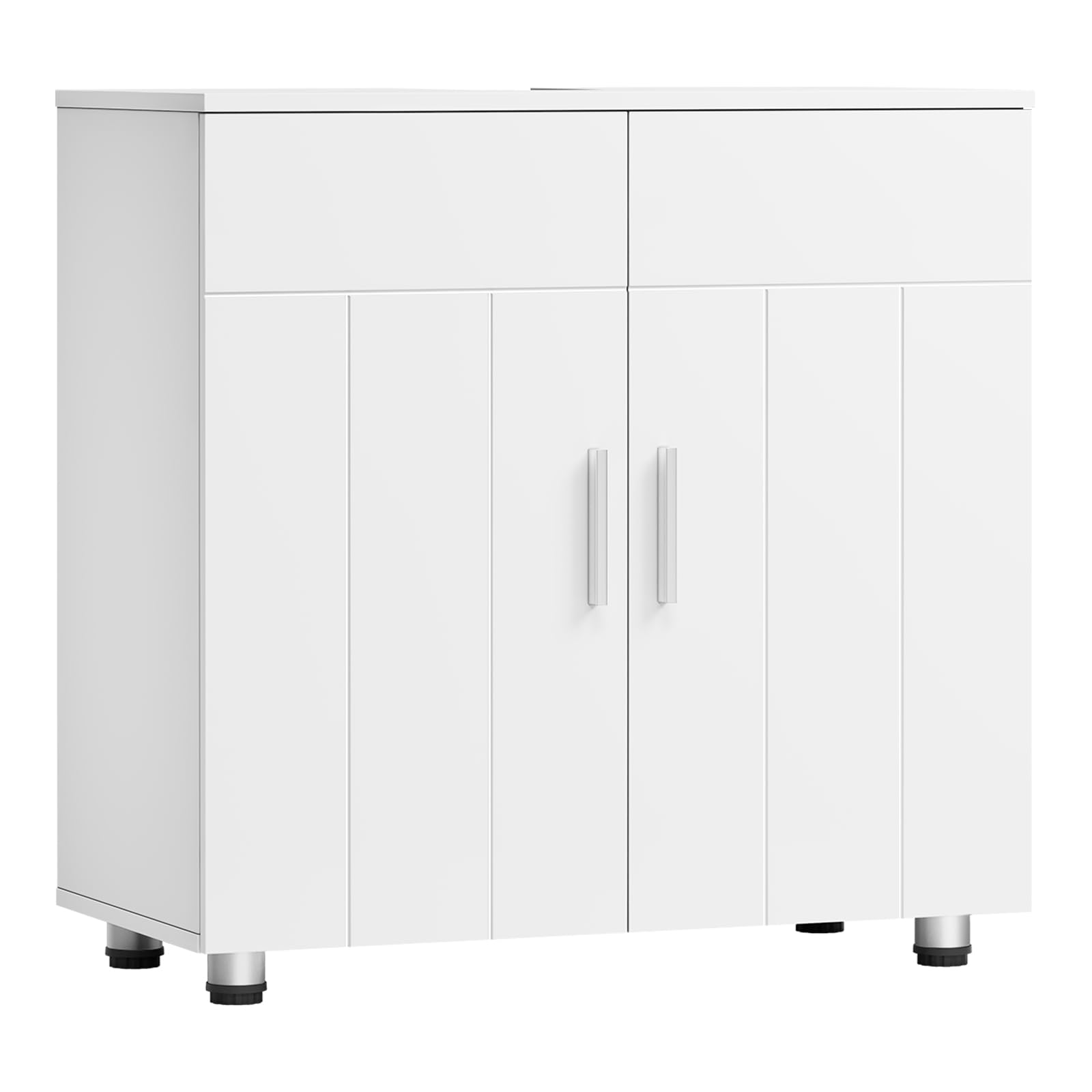 EUGAD Waschbeckenunterschrank, Unterschrank, Waschtischunterschrank, Badezimmerschrank mit 2 Türen, Verstellbarer Trennwand, Metallscharnieren, Landhausstil Weiß 60x60x30 cm