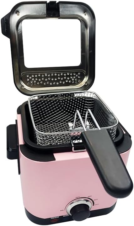 HALF SCALE - Freidora eléctrica de inmersión a media escala, cesta de freidora extraíble, temperatura ajustable, tapa con ventana visible y filtro