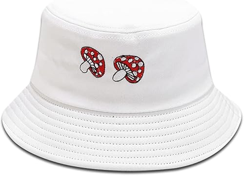 Sombrero unisex con diseño de hongos bordado con protección solar