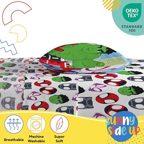 Image of Sunny Side Up Spidey & His Amazing Friends Twin Sheet Set - 3 Piece Kids Bedding Set Includes Pillow Cover - Super Soft Superhero Microfiber Sheets Features Miles Morales & Ghost Spider