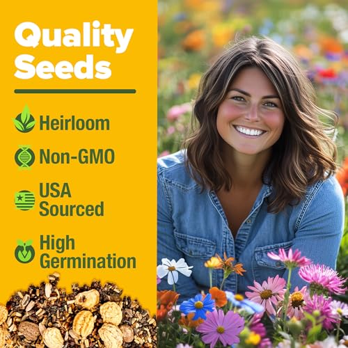 Image of HOME GROWN Premium Wildflower Seeds Bulk Mix | 89,000+ Non-GMO Native Perennial Flower Seed for Planting | 23 Varieties for Bees, Butterflies & Birds | Full Sun & Shade | 2 oz