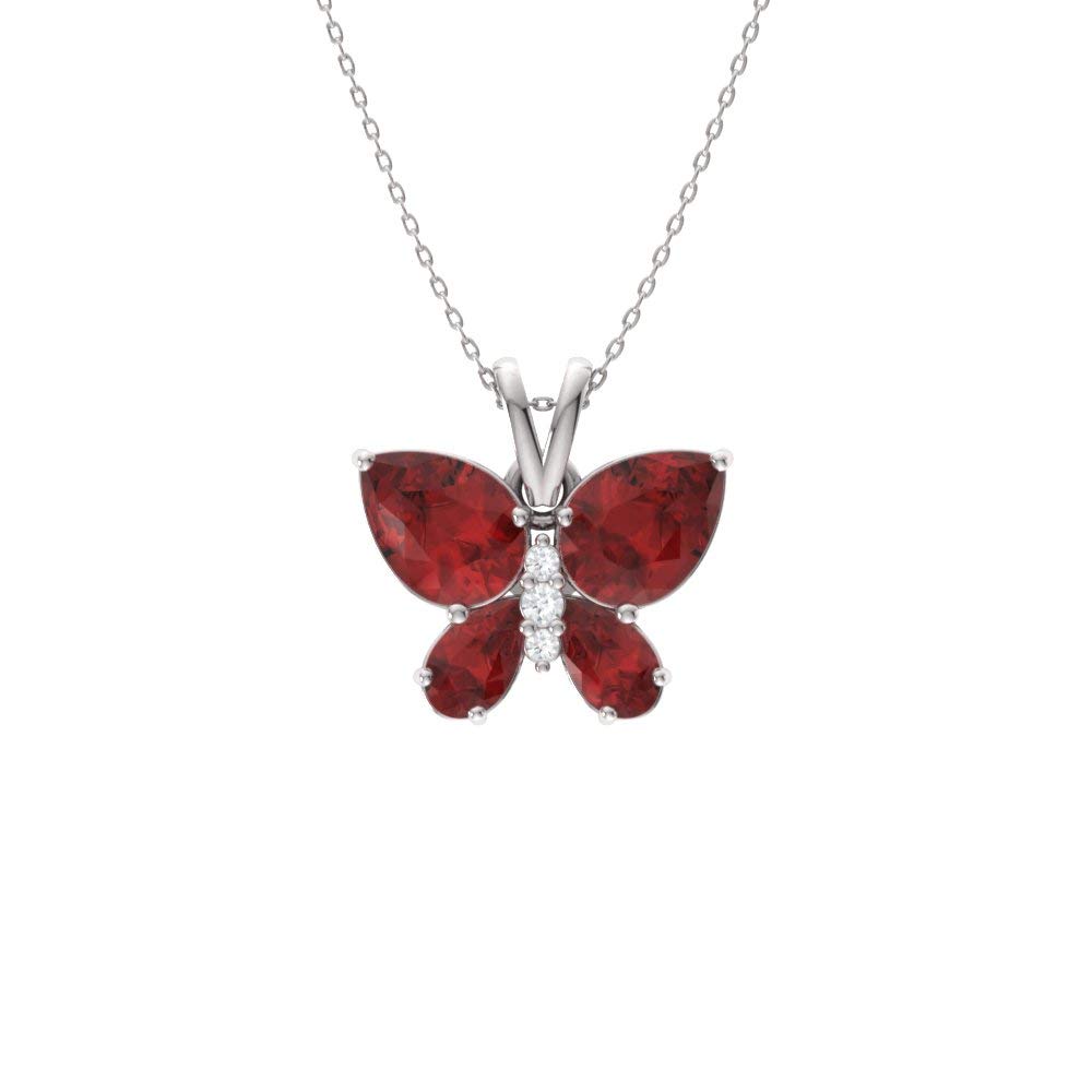 Diamondere Natural and Certified Gemstone and Diamond Butterfly Petite Necklace in 14k White Gold | 1.04 Carat Pendant with Chain
