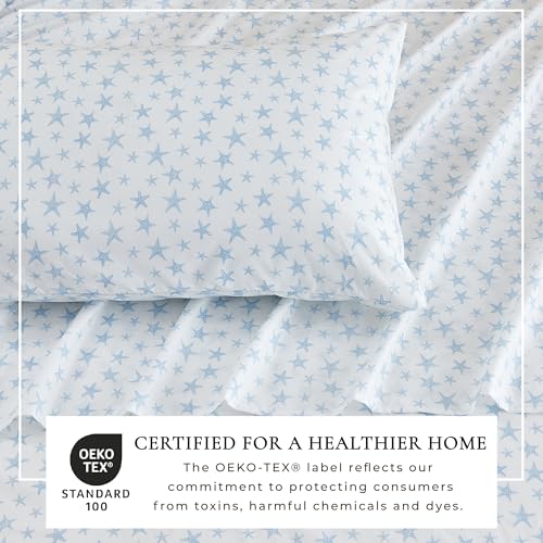 Image of Great Bay Home King Coastal Microfiber Sheet Set - 4-Piece Nautical-Printed, Ultra-Soft Sheets - Beach-Themed Bedding Sheets & Pillowcases (Starfish - Blue)
