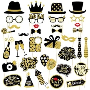 New Year’s Photo Booth Props 2026 – Pack of 35, Nye | Eve Party Supplies Happy Year Decorations