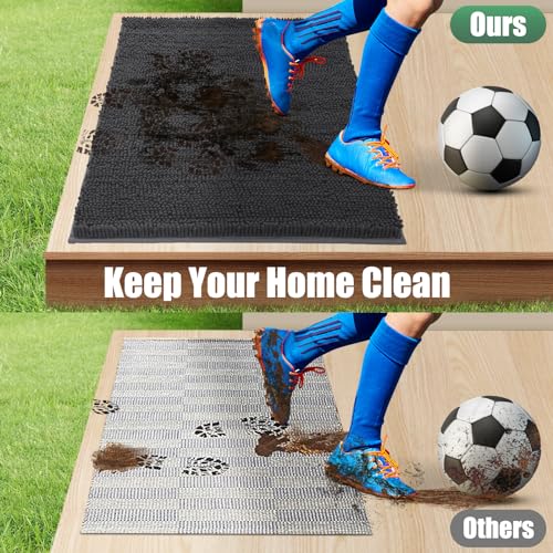 IM HOME Chenille Absorbent Outdoor Doormat 60" x 36", Washable Muddy Door Mats for Dog Non Slip Indoor Doormat Dog Mat for Muddy Paw Front Inside Doormats for Entryway Dark Grey