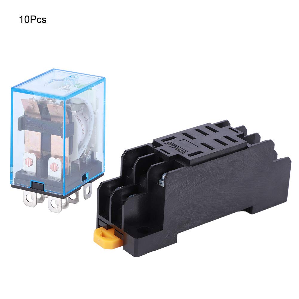 10 Pièces/ensemble Relais 8 Broches + Base Ly2nj Dc 24 V Relais de Puissance à Usage Général 2 No 2 Nc Relais électronique, 18000 Fois/heure