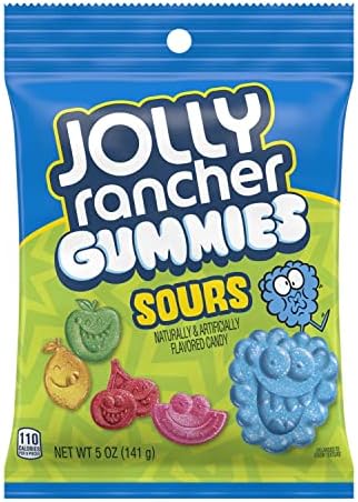 JOLLY RANCHER Sours Assorted Fruit Flavored Gummies Candy, Movie Snack, 5 oz Bag