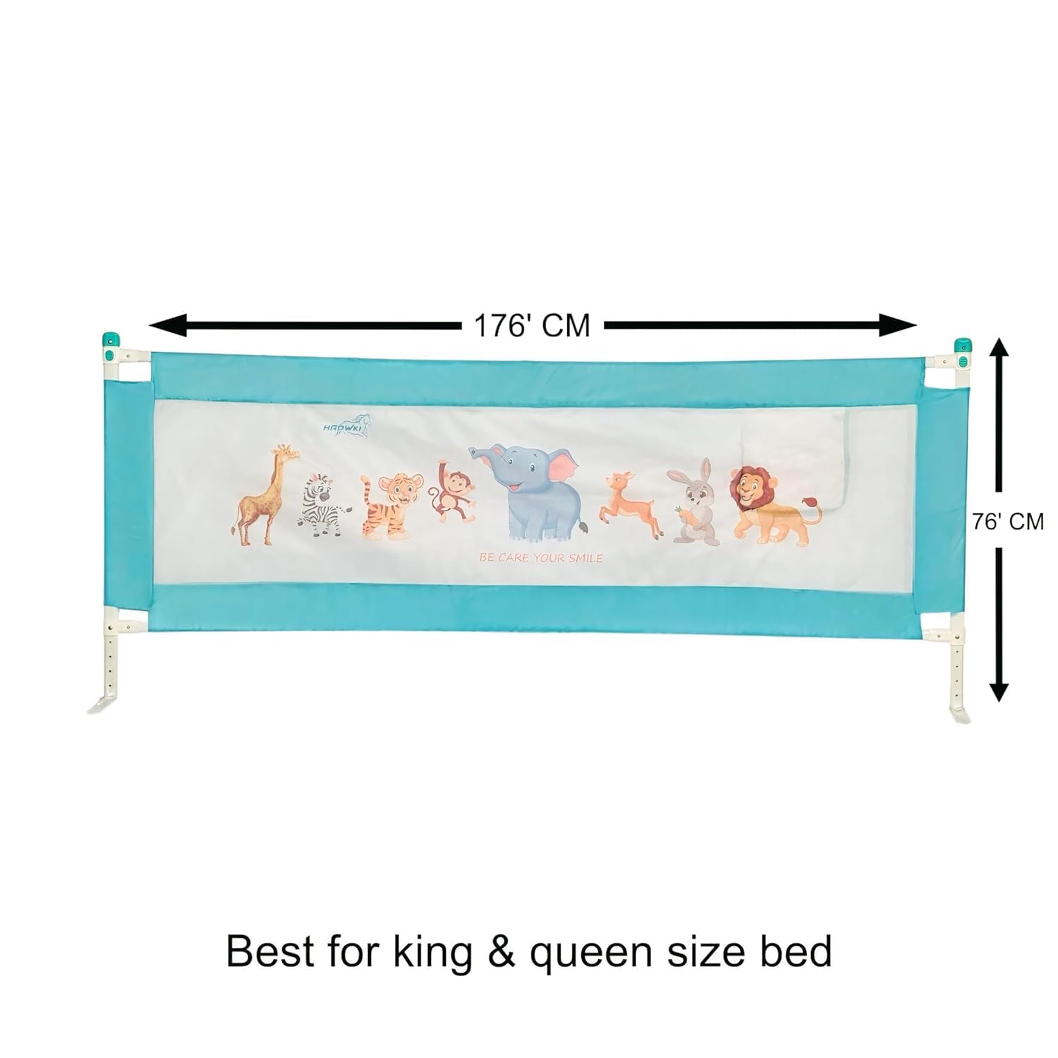 HAOWKI Alloy Steel Bed Rail Guard for Baby/Kids Safety, 176cm x 76cm (6ft x 2ft), Portable & Foldable, Adjustable Height, Attractive Cartoon Prints, King Size & Queen Size Bed - Image 8 thumbnail
