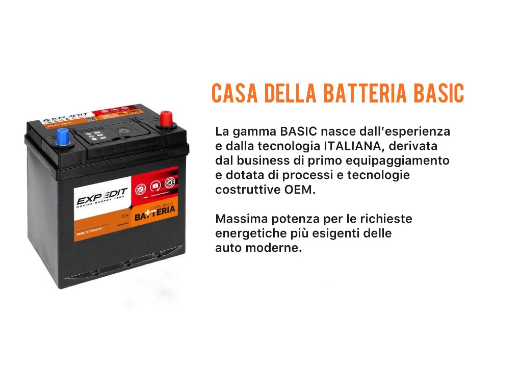 La Casa della Batteria Batteria Auto Expedit Moving Energy Tech Batteria 12v Batteria Auto 60 Ah 540A L2 60P DX Dimensioni 24.2×17.5×19 cm Made in Italy
