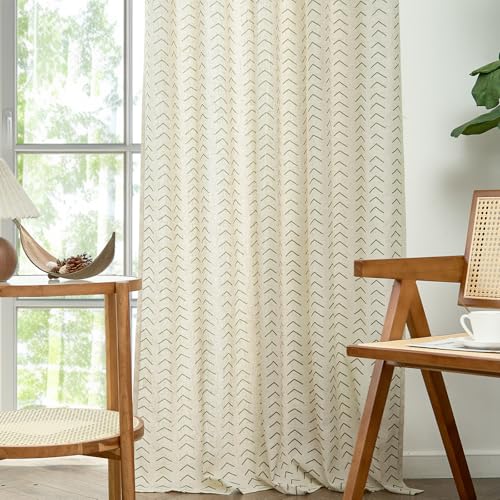 jinchan Green Boho Linen Curtains 96 Inch Farmhouse Back Tab 2 Panels - image 8