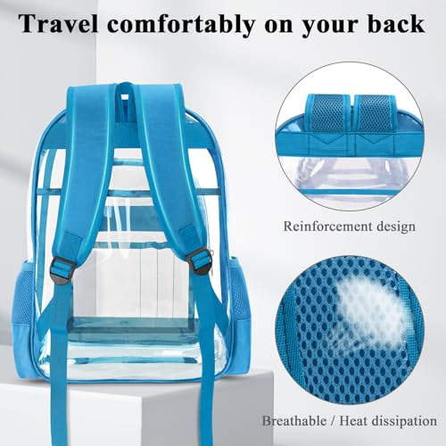 Image of KIMNERPU Clear Backpack, Heavy Duty PVC Transparent Backpack with Reinforced Straps, See Through Multiple Pockets Large Capacity Bookbag for Sport Event Work Security Travel Festival (Lake Blue)