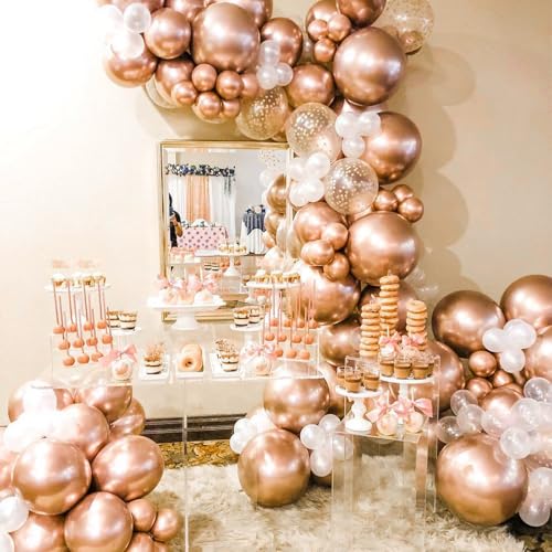 Image of PartyWoo Rose Gold Balloons 140 pcs Different Sizes of 18 12 10 5 Inch Gold Balloon Arch Kit Garland for Birthday Graduation Bachelorette Bridal Shower Wedding Party Decorations Rose Gold-G107