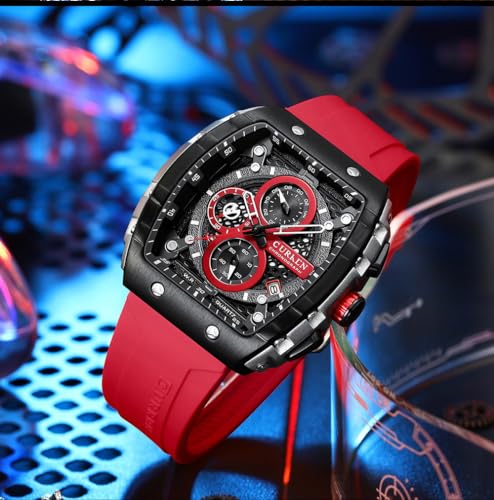 Image of PASOY Luxury Chronograph Watches for Mens Rubber Strap Black Waterproof Date Analog Quartz Watch