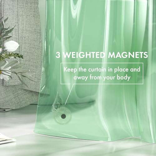 Image of AmazerBath Shower Curtain Liner, 72x72 Transparent Mint Green Shower Liner, Lightweight Plastic Shower Curtain Liners, Waterproof Shower Liner for Bathroom with 3 Magnets and 12 Grommet Holes