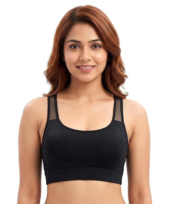 Women’s High Impact Sports Bra with Mesh Racerback | Padded Non-Wired Workout Bra | Keyhole Back Activewear for Gym, Yoga & Running Bra-picture-11