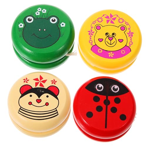 SUPVOX 4pcs Wooden Yoyos for Boys and Girls Party Fidget Toys Educational Colorful Yoyo Balls Cartoon Patterns Random