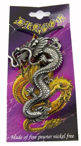 Mystical & Magical Large chinese Serpent Bearded dragon Pewter Pendant - Supplied on an Adjustable Black Rope Necklace