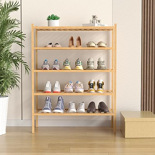 ROMGUAR CRAFT 5 Tier Bamboo Shoe Rack for Closet Free Standing Wood Shoe Shelf for Entryway Small Space Stackable 27"x11"x33" (Natural) by ROMGUAR CRAFT - Image 2