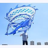PAIKOOL Blue Dragon Ribbon Poi, Celadon Blue Fantasy Dragon Streamer for Outdoor Fitness, Theatrical Stage Show, Dance Performance, (with Fiberglass Wand, 6.5 FT)