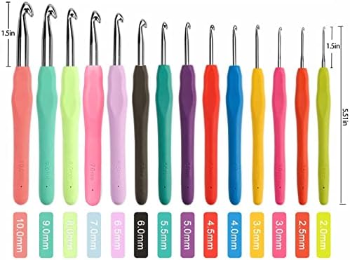 Crochet Hooks Set 47 Pack, 14 Pcs Colorful Ergonomic Soft Rubber Comfort Grip Handles Crochet Kit, Crochet set for Beginners Adults, Sister Gift, Knitting Tools with Portable Case,Size 2mm to 10mm