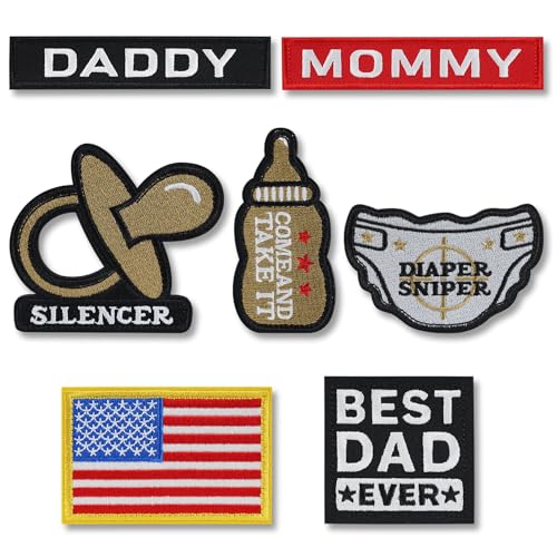 Demearly 7 Pcs Funny Dad and Mom Patch Embroidered Applique American Flag Patches for Tactical Baby Gear Diaper Bag Backpacks Packs Hats Clothes DIY...