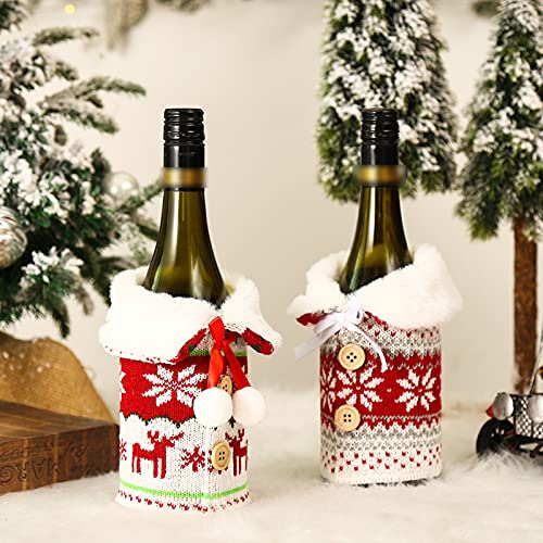 HYKITDAY Weihnachtspullover für Weinflaschen, gestrickte Wolle, Weinflaschen-Pullover mit Elch-Muster, Weinflaschen-Kleid-Sets für Weihnachten, Hochzeit, Urlaub, Party, 2 Stück Cover