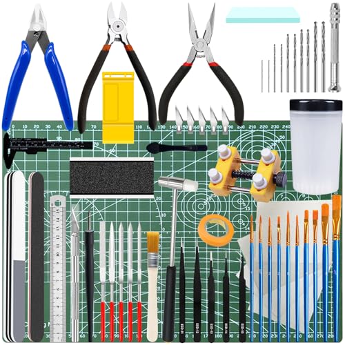 Waltool 64Pcs Modeler Basic Tools Craft Set Hobby Building Tools Kit Gundam Model Tools for Assembling Repairing and Fixing