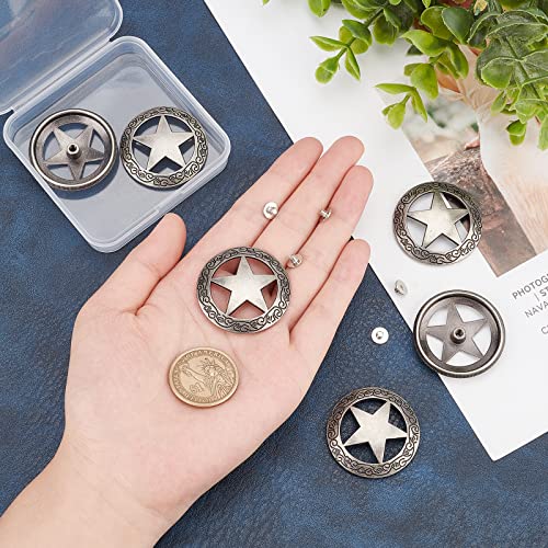 GORGECRAFT 1 Box 6 Sets Screw Back Button Engraved Star Concho Hollow Out Decorative Buttons Round Vintage Silver Metal Tack Buckle Replacement Castings Western Rodeo DIY Leather Craft - Image 3