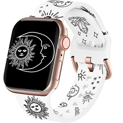Image of ACESTAR Double Sided Band Compatible with Apple Watch Band 49mm 46mm 44mm 42mm(Series 3), Silicone band for iWatch Ultra 2 /Ultra /SE 2 /SE /Series 10 9 8 7 6 5 4 3 2 1, White Vintage Sun Moon