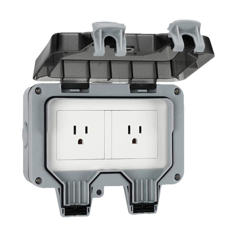 Wall Electrical Outlets Box Switched, Outdoor Wall Socket,2 Gang Twin Switched Double Socket IP66 Weatherproof, for Outdoor, Indoor