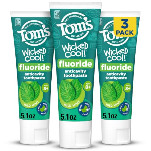 Image of Tom's of Maine Wicked Cool Kids Fluoride Toothpaste, Mild Mint, 3pk, 5.1 oz | Bulk Pack, For Children Ages 8+, Natural Kids Anticavity Toothpaste, Fights Cavities, Strengthens Enamel, Freshens Breath